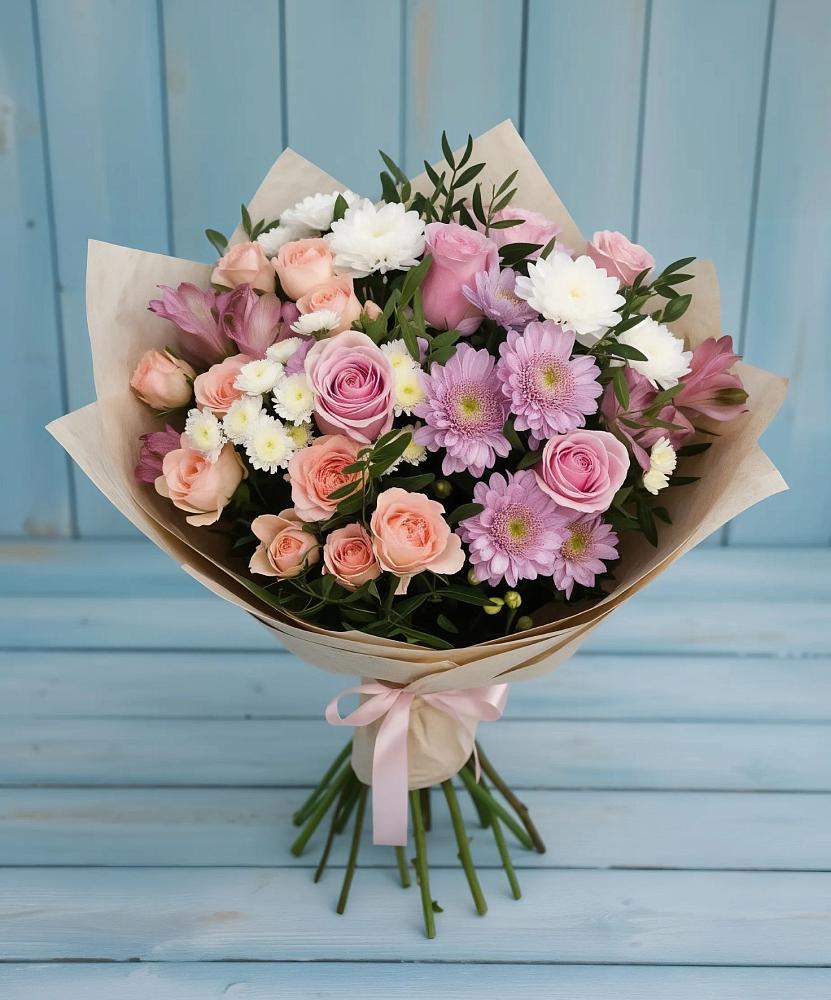 Букет цветов из: Хризантемы, Розы и Альстромерии в Калаче-на-Дону