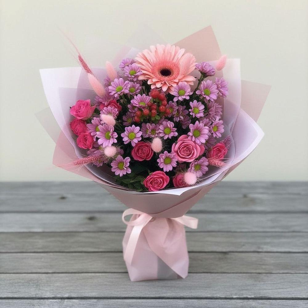 Букет цветов из: Розы, Герберы и Хризантемы в Калаче-на-Дону