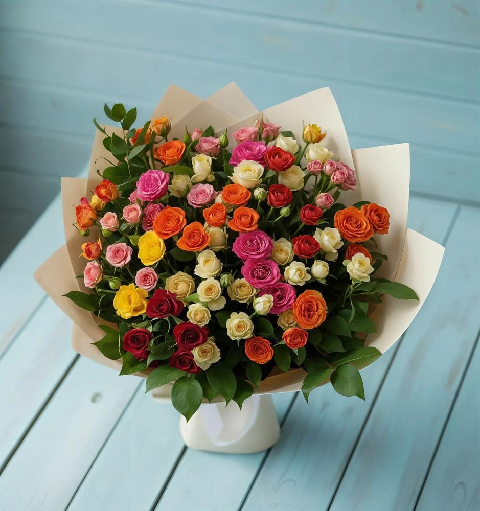 Букет Микс из разноцветных кустовых роз в Калаче-на-Дону
