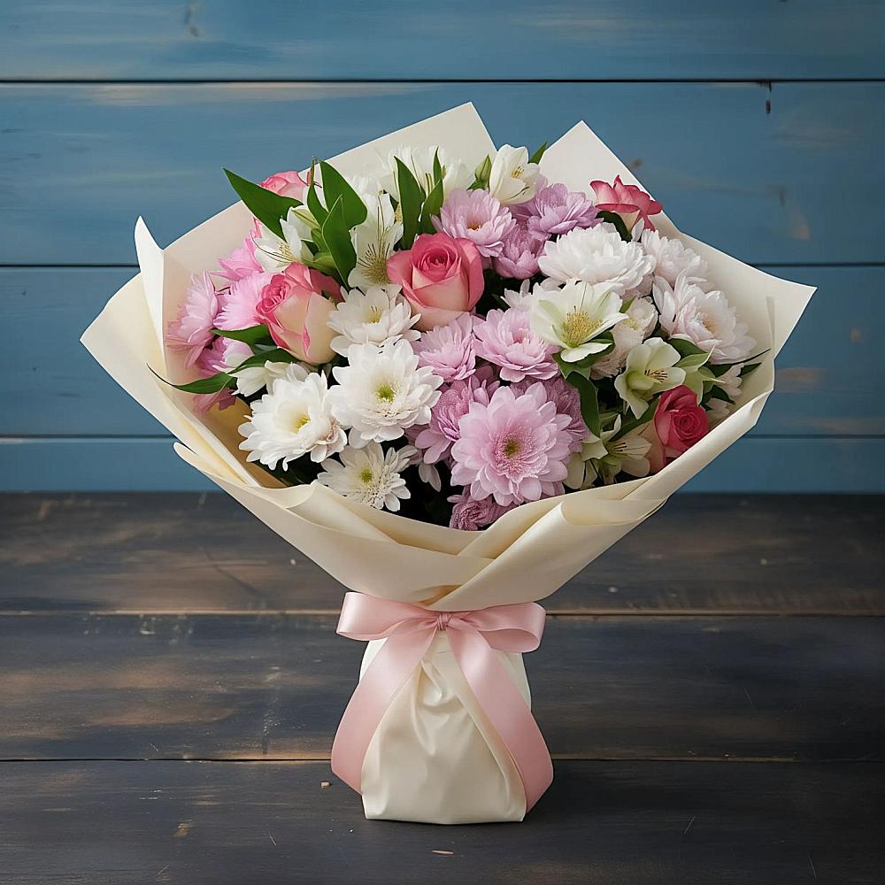 Букет цветов из: Хризантемы, Альстромерии и Розы в Калаче-на-Дону